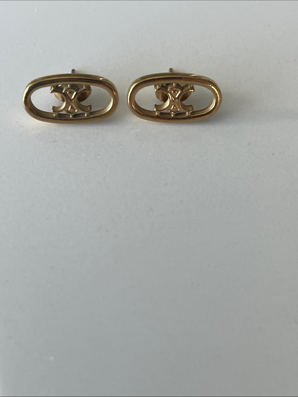 Celine Gold Oval Logo Stud Earrings - Women Jewelry